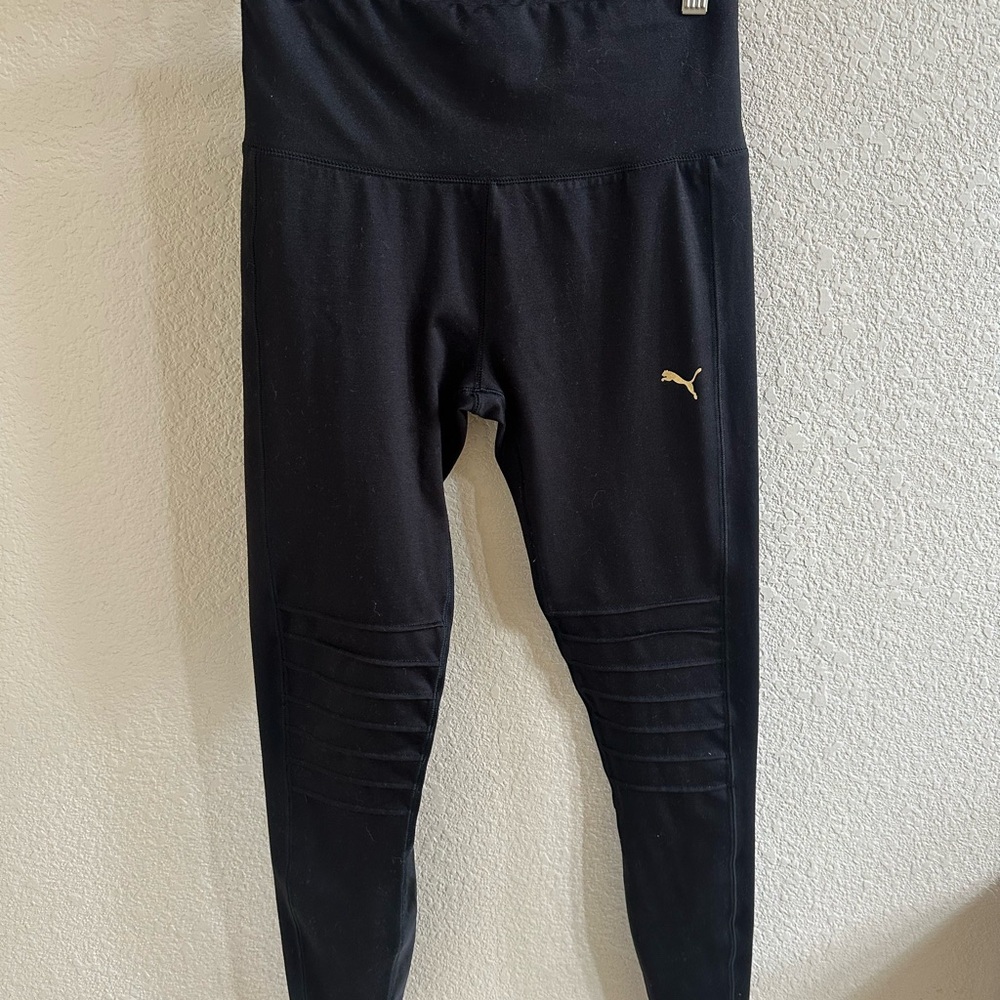 Puma Black Leggings with Gold Logo